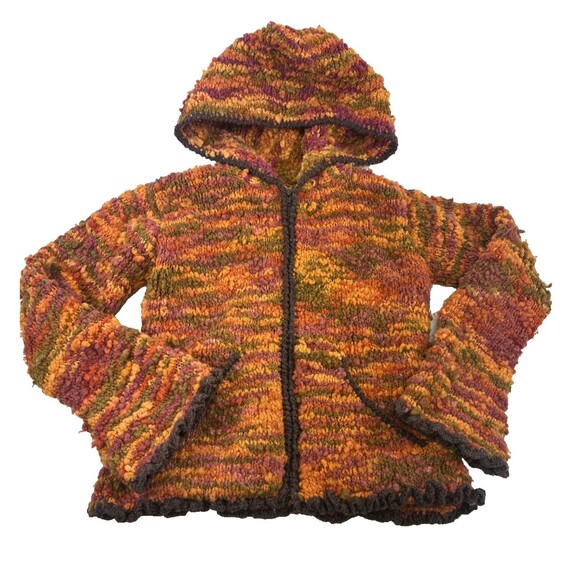 ECC Ecuadorian Clothing Company Wool Hood Full Zip Sweater Orange Textured Small - Picture 1 of 16